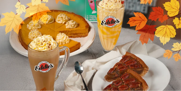 Pumpkin Spice Menu with Pumpkin Pie Milkshake, Pumpkin Spice Latte, Pumpkin Pie and Pecan Pie